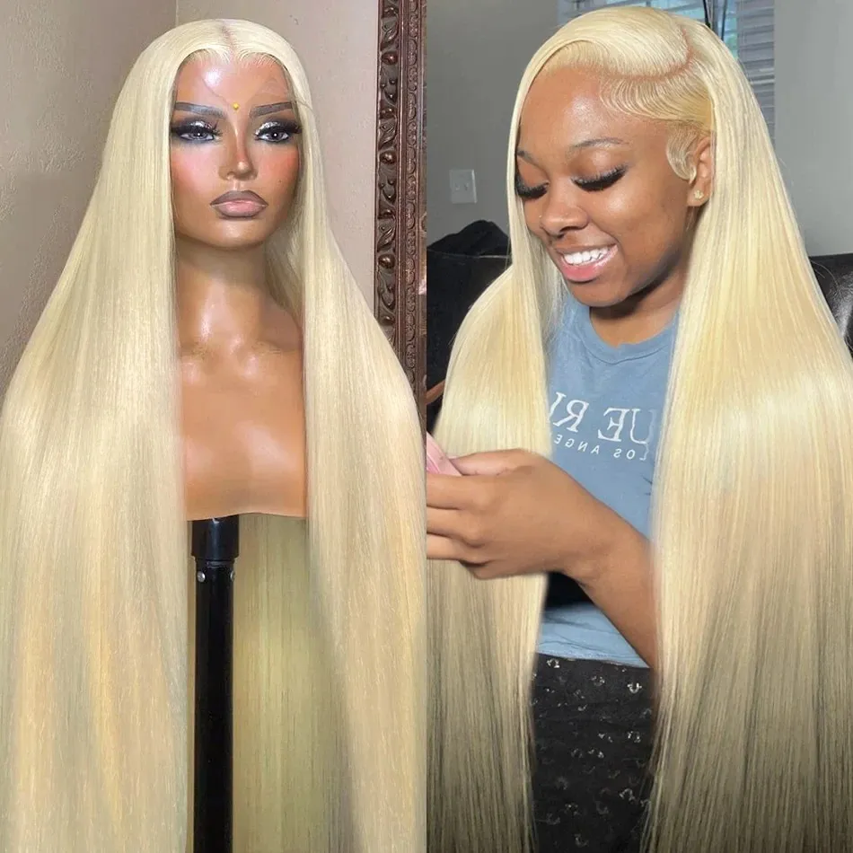 Perruque Lace Front Wig naturelle lisse, couleur blond miel 613, 13x4 13x6, perruque frontale transparente HD, densité 150% à 180%, pour femmes