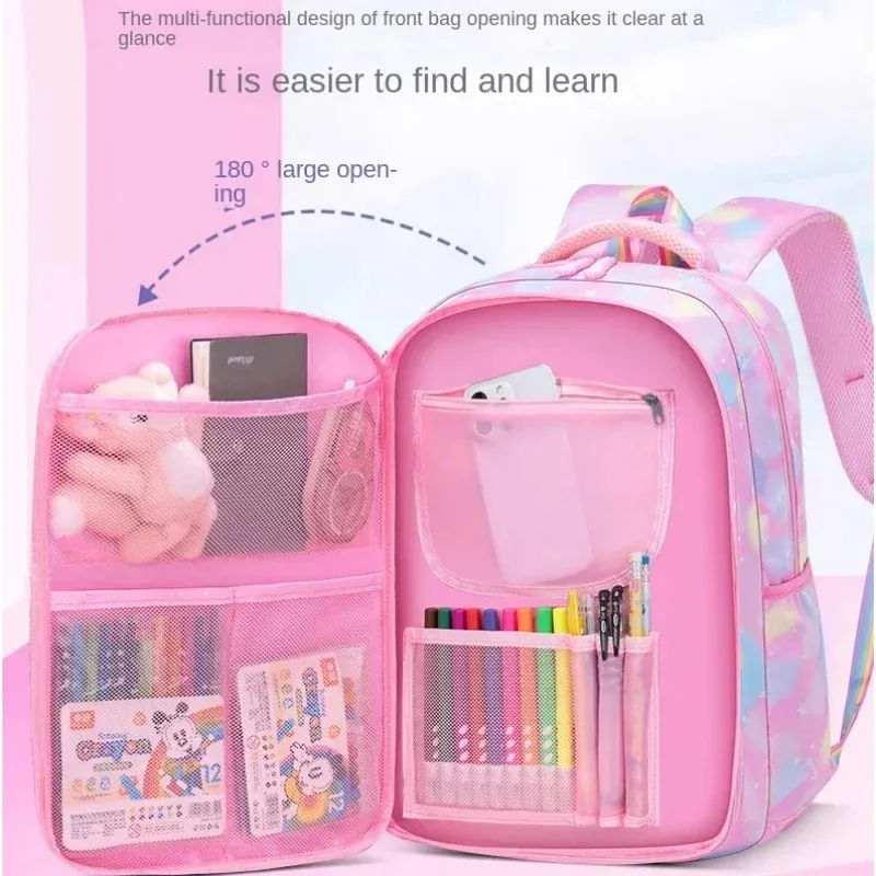 Mochila escolar Estudiante Niñas Niños Princesa Refrigerador Puerta Mochila Protector de columna Bolsas de hombro Lindo Arco iris impermeable 240314