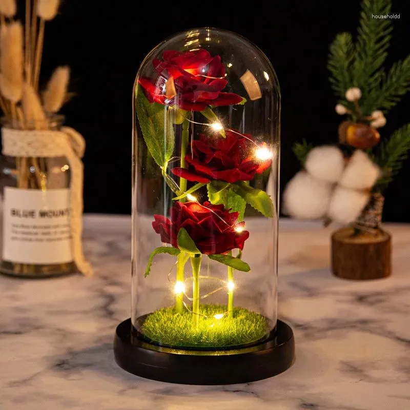 Regalo di fiori decorativi LED Galassia incantata Rosa Eterna Fiore in lamina d'oro 24K con luci a corda fata nella cupola per diserbo