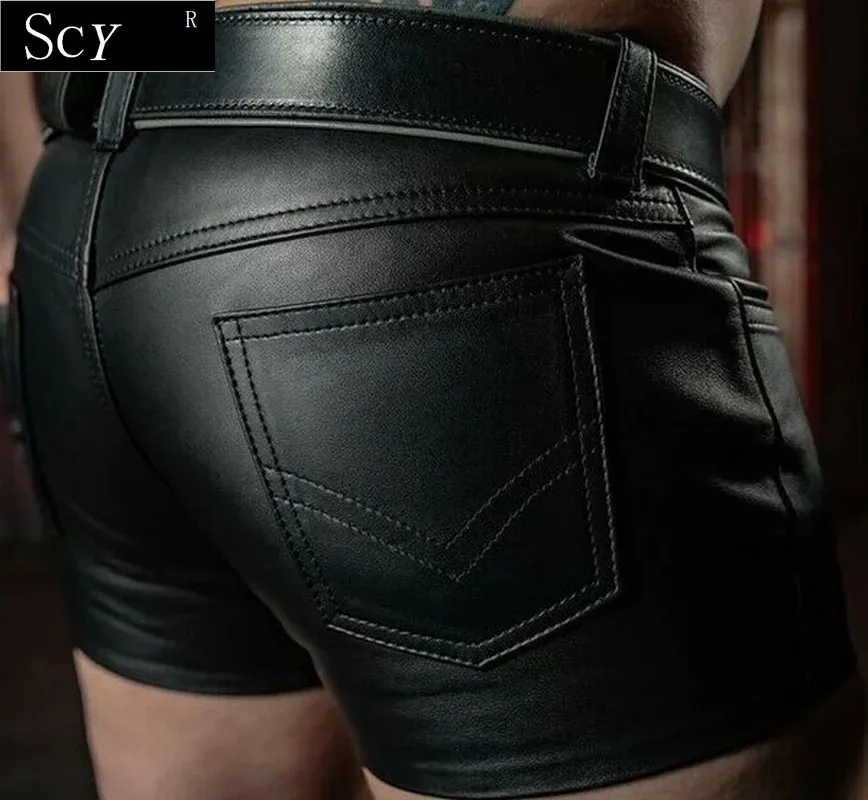 MENS REAL SHEEP LEATHER SHORTS PURE D LEATHER GYM Shorts SUMMER SHORTSNo Belt 240313