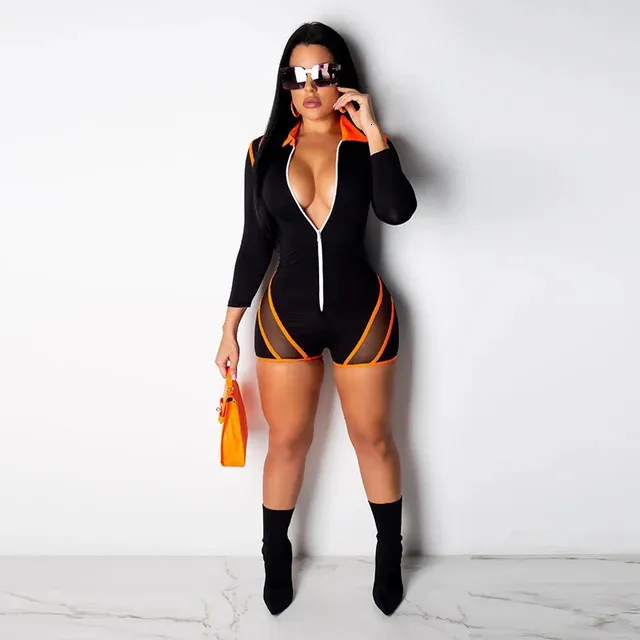 Neon Striped Mesh Jumpsuit Streetwear Rompers Long Sleeve Elegant Overalls Plus Size Playsuit From Pong01 27.2 DHgate.Com