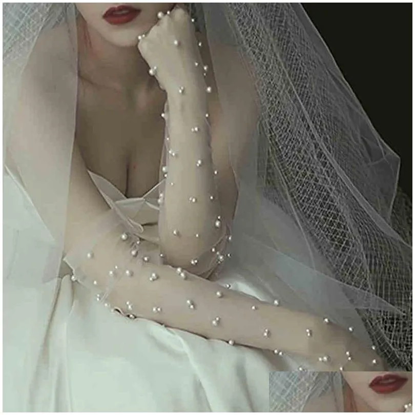 Bridal Gloves M04 Elegant Bride Pearl Ladies Finger Evening Prom Stage Lady Wedding Gift Long Glovebridal Drop Delivery Party Events Dhlce