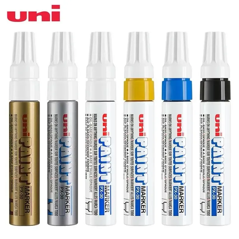 Markers 1pcs Japan UNI PX30 Paint Pen Thick Word Wide Touch Up Pen Notes Industrial Pen Oblique Head Thick Oily Pen Permanent Marker