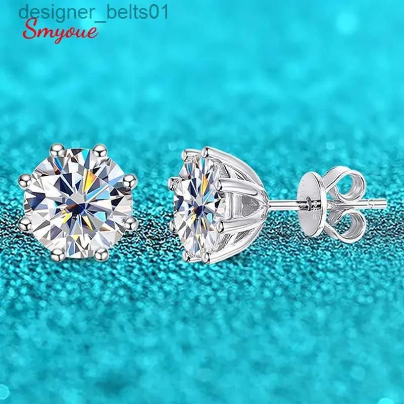 Stud Smyoue 2ct Round Cut D Color Moissanite Earring Studs for Women 100% 925 Sterling Silver Lab Diamond Ear Stud White Gold PlatedC24319