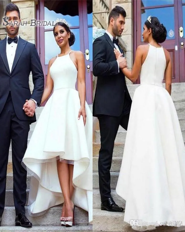Elegant Arabic White High Low Wedding Dresses Beach A Line Bride Dress Vestidos De Novia Plus Size Bridal Wear7959418