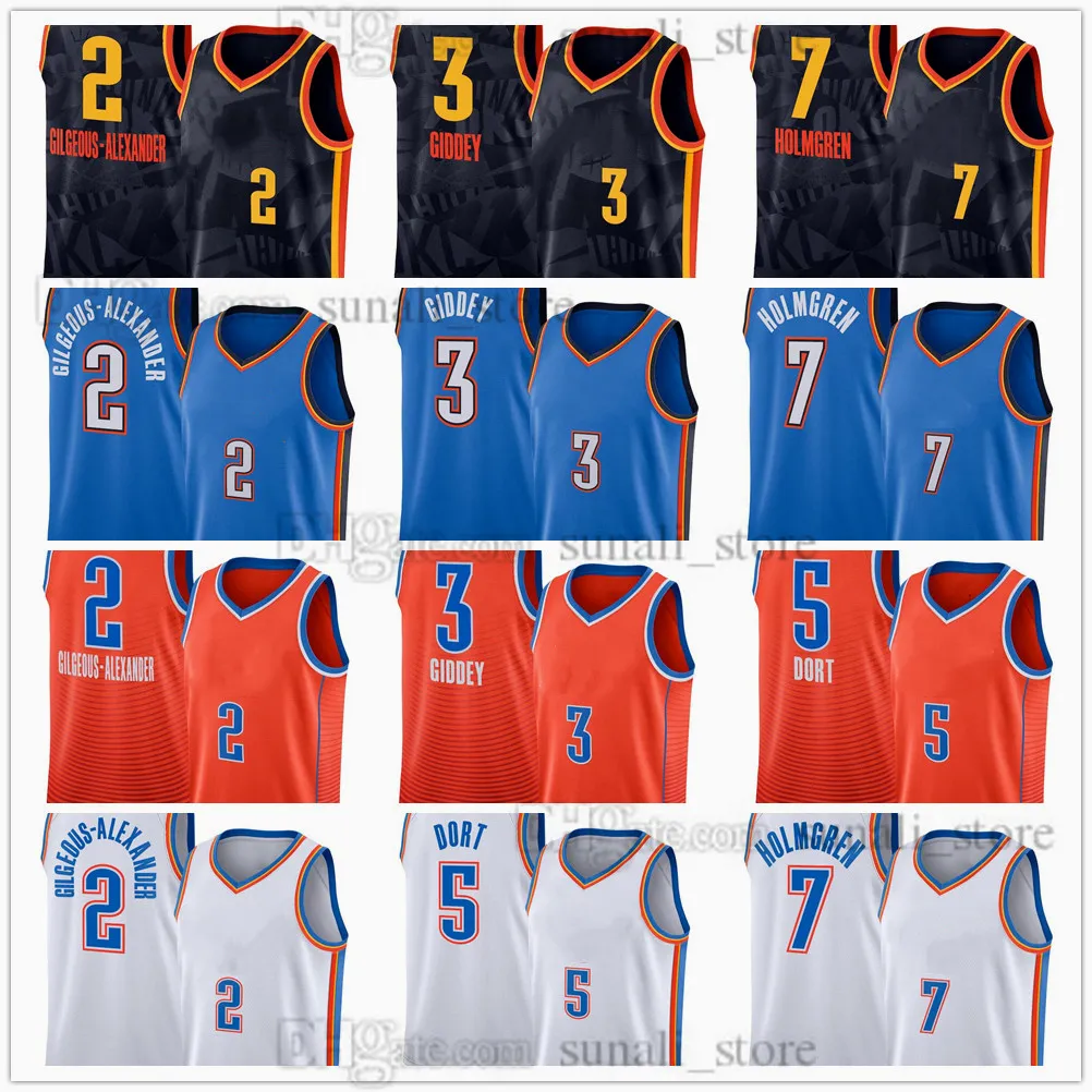 Camisas de basquete Shai Gilgeous-A l e x and r Jalen Williams Chet Holmgren Josh Giddey Gordon Hayward Luguentz Dort Isaiah Joe Bismack Biyombo Cason Wallace Impresso