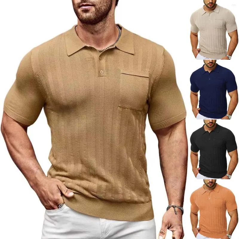 T-shirts voor heren Lente- en zomermode Gebreide revers Gestreept overhemd met korte mouwen Tops Heren Medium Heren A