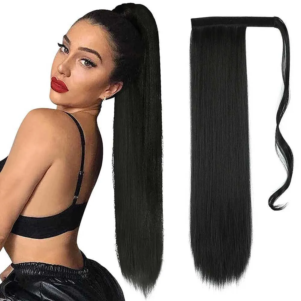 Synthetische pruiken Synthetische pruiken Lange rechte/golvende paardenstaart verlengd met 22 inch Gewikkeld Synthetisch haar Clip-in pruik voor dames Natuurlijk zacht Dagelijks gebruik 240329