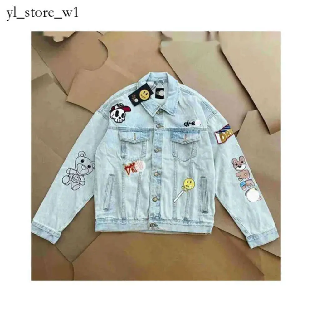 Drew Jacket Male Top Japanese Exclusive Drew Smiling Face Justin Bieber Blue Drews Embroidery Letter Denim Coat Fashionable and High-end Loved Jacket 7861