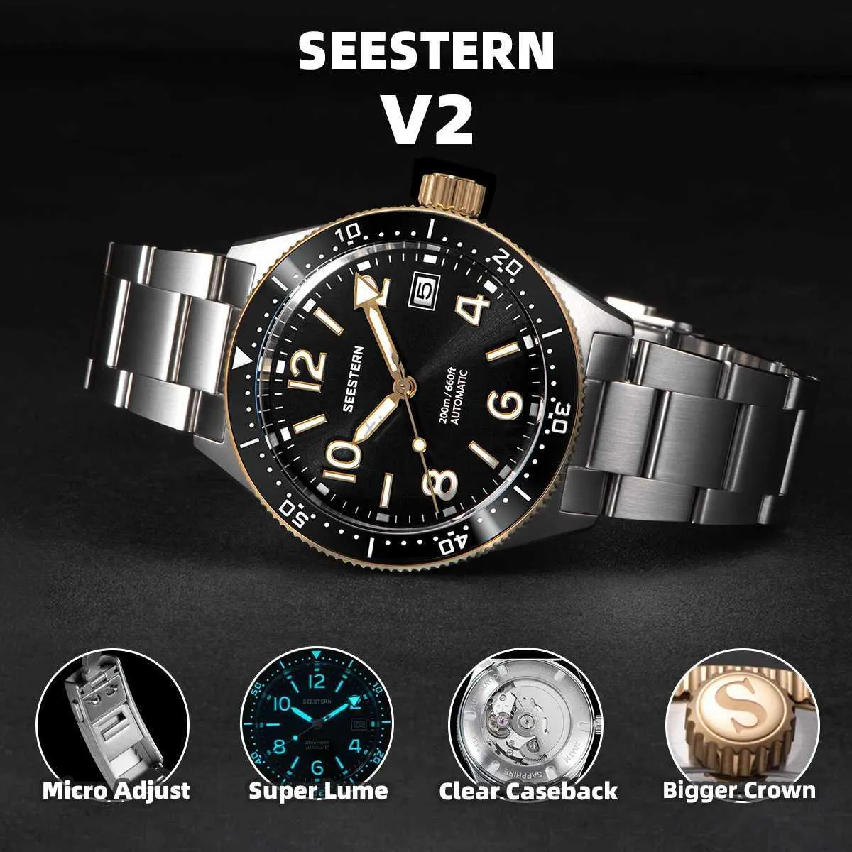 Montres-bracelets S434 montre pour hommes plongeur automatique NH35A mouvement BGW9 brillant mécanique montres à main 20ATM boucle de placement de saphir étanche 240319