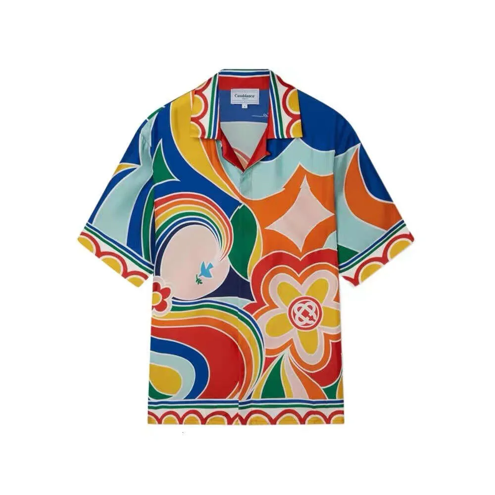 Casablanca floral arco-íris impressão camisa shorts manga camisas de praia designer cardigan gola solta camisas casablanc