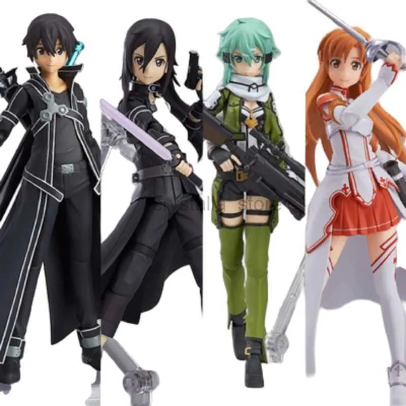 Anime Manga 15Cm Figma Sword Art Online Sao Asada Shino Yuki Asuna Kirigaya Kazuto Anime Action Doll Modèle Garage Toy Set Cadeau 240319