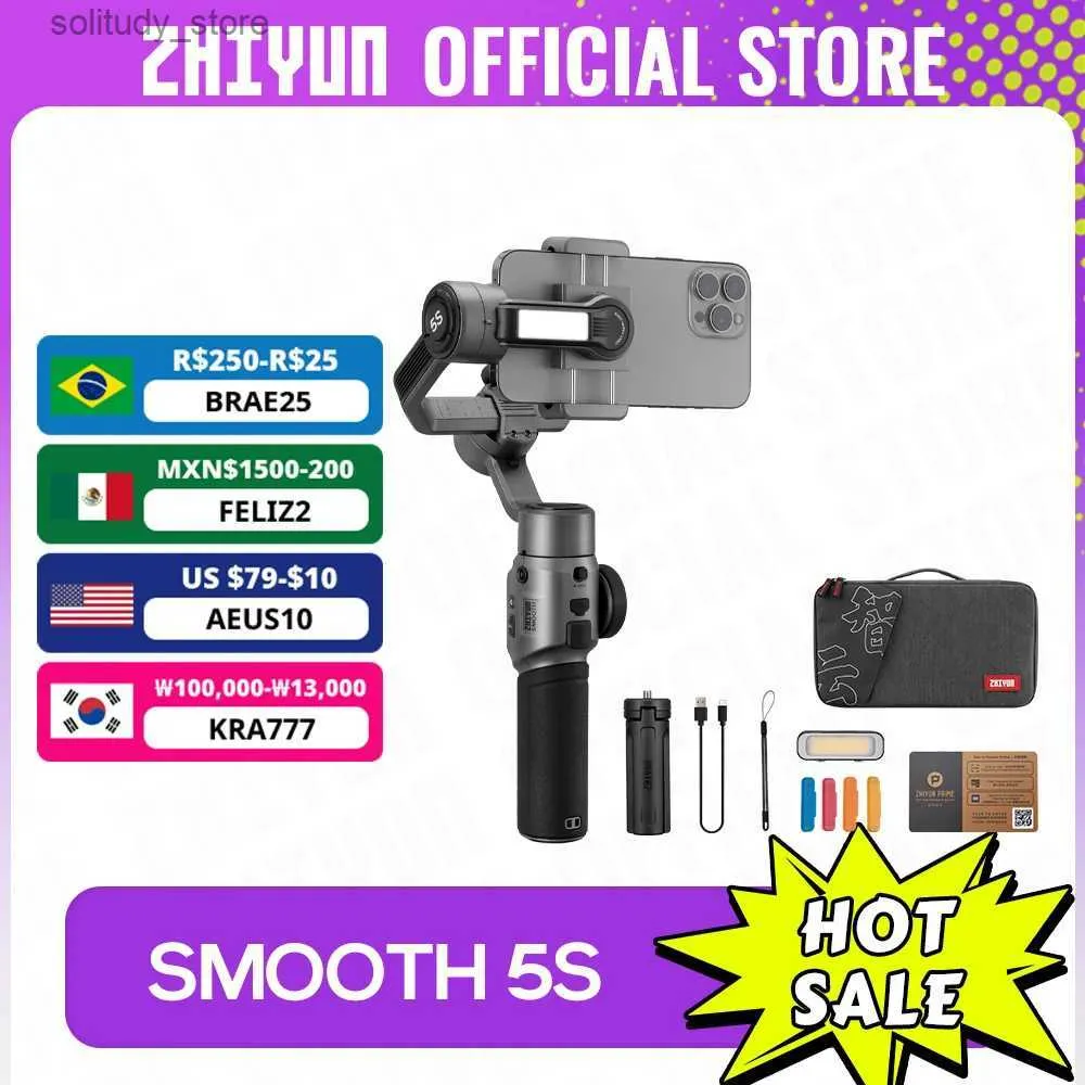 Stabilizers Zhiyun official smooth 5S handheld stabilizer 3-axis outdoor smartphone universal joint suitable for iPhone 15 Pro Max Q240319