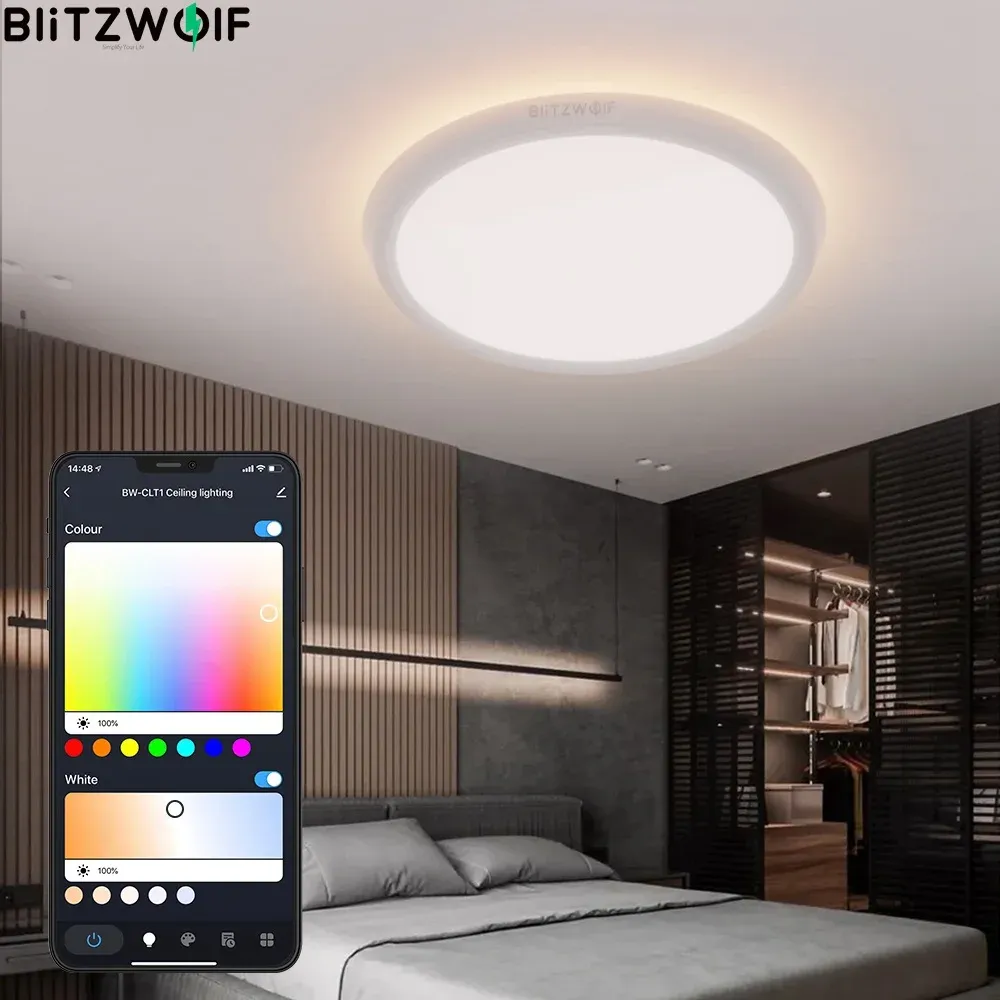 Kontrol Blitzwolf BWCLT1 LED Akıllı Tavan Işığı Ana Işık ve RGB Atmosfer Işığı 27006500K Ayarlanabilir Sıcaklık Uygulaması Uzaktan