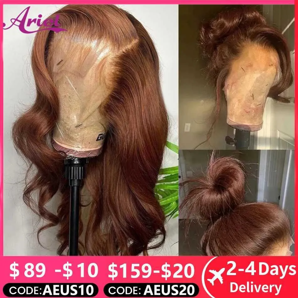 Synthetic Wigs Synthetic Wigs 360 Body Wave Chocolate Brown Lace Front Wigs Human Hair 13x6 HD Lace Front Human Hair Wigs Colored Wigs For Women On Sale 240328 240327