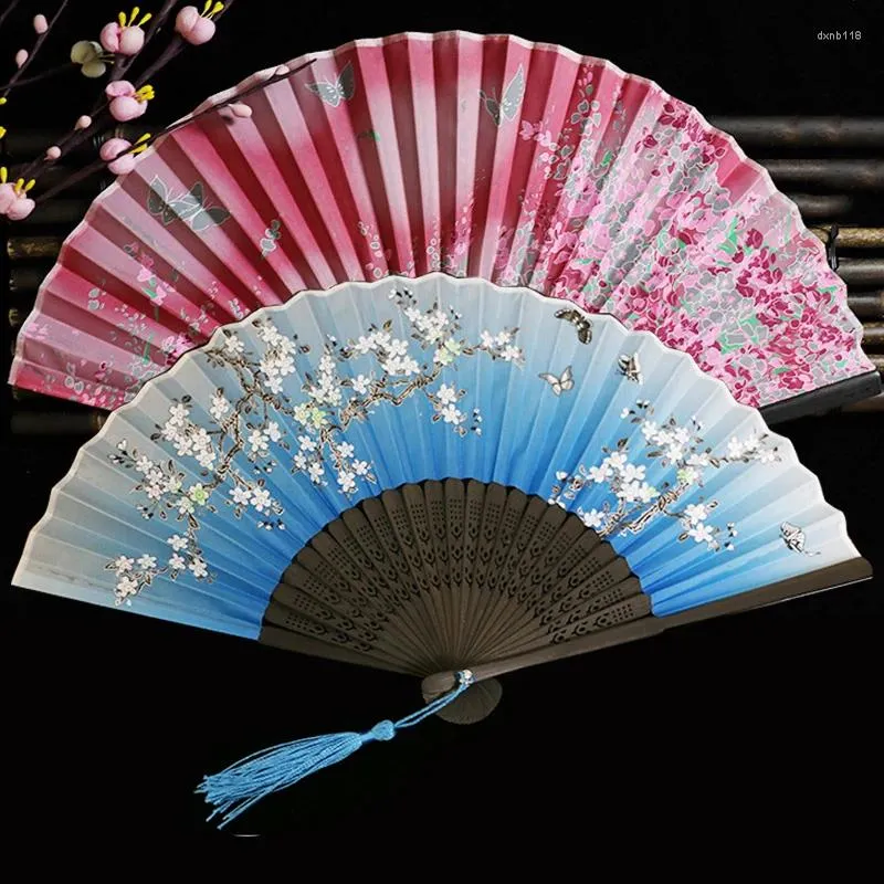 Decoratieve Beeldjes Bamboe Vintage Opvouwbare Fan Chinese Stijl Zijde Zomer Vrouwelijke Kwastje Dans Hand Draagbare Woondecoratie Ambachtelijke Geschenken
