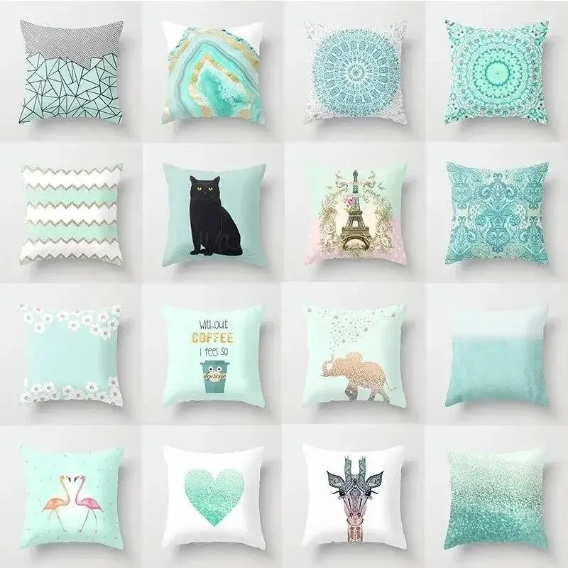 Pillow Mint Green Cover Geometric Printing Pattern Pillowcase 45 45cm Living Room Bed Square Decorative