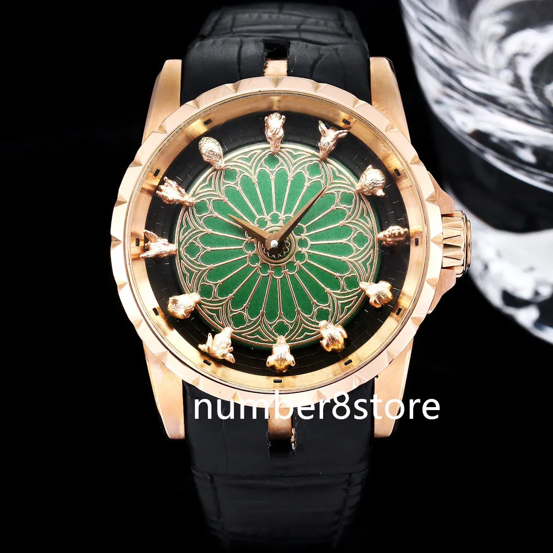 Rd Excalibur Rddbex0511 Heren Watch Quartz Pink Goud Oversized Zwitsers Zwitserse polshorloge Saffier Crystal Waterdichte Luxe horloges 9 kleuren