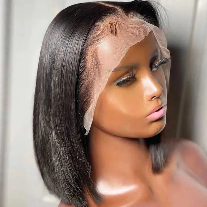 Synthetic Wigs Transparent Short Straight Bob Wig Human Hair Bob Wig Pre Plucked Lace Front Human Hair Wigs Bob 13x4 Lace Frontal Wig Remy Hair 240329