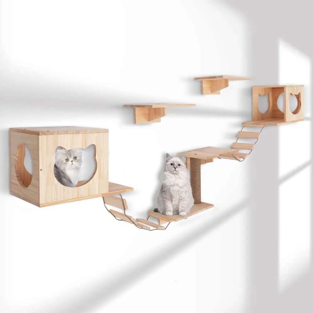 Set di mobili per gatti sospesi con mensola montata 9 pezzi Parco giochi per interni con tiragraffi per scaletta a ponte