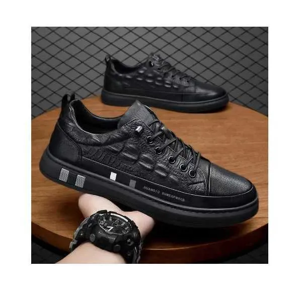 HBP icke-varumärke Mens Crocodile Mönstrade läderskor 2024 Autumn New Board Shoes Black Casual Korean Trendy Shoes