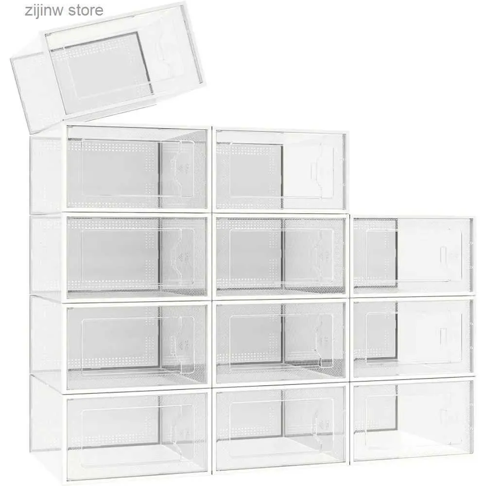 Förvaringshållare rack X-Large 12 Pack Shoe Box Transparent Plastic Stapelbar Shoe Box Organizer Rack vardagsrumsmöbler utan hyllor Y240319