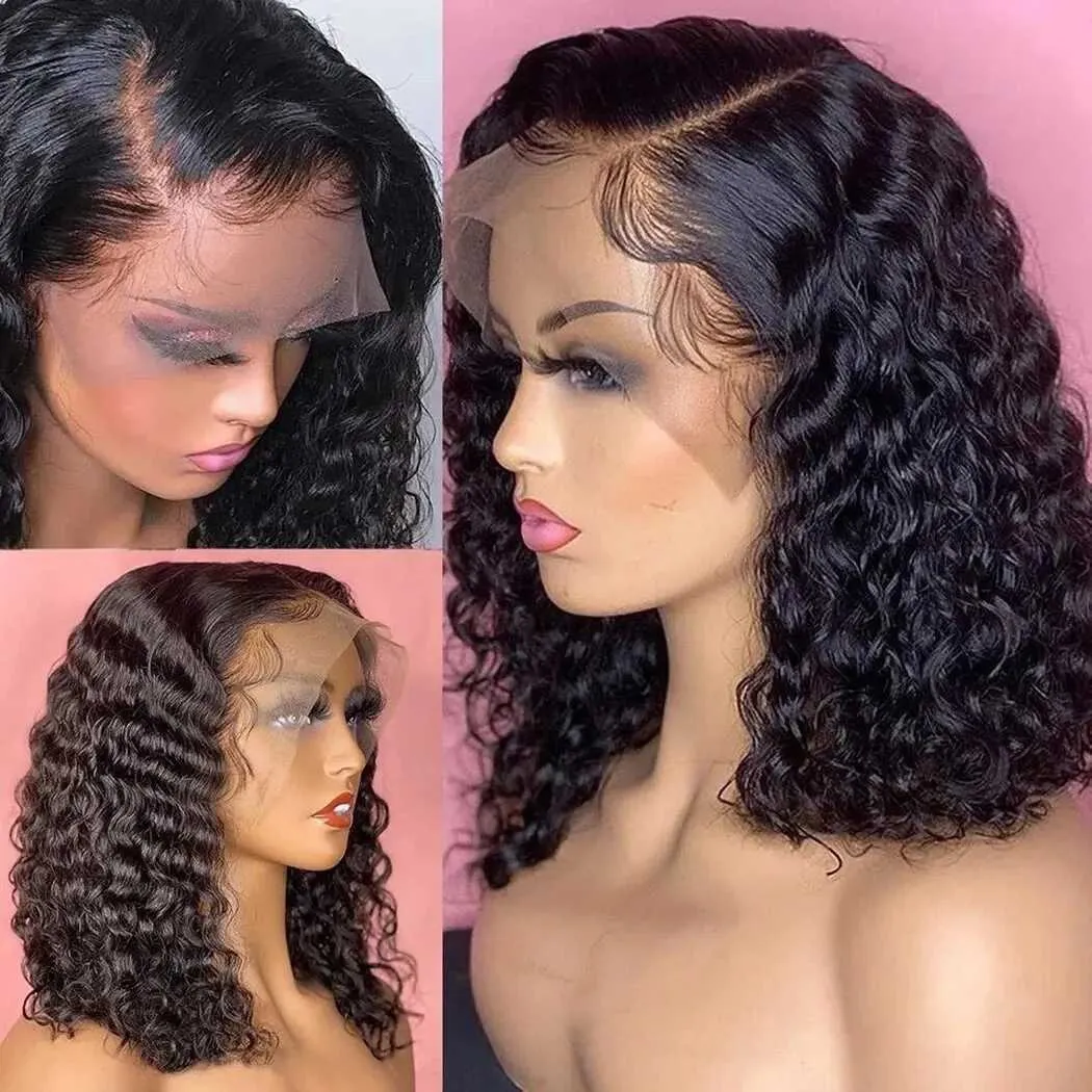 Synthetic Wigs Deep Wave Short Wigs 10A Human Hair 13*5*1 Lace Front Deep Curly Bob Wigs Brazilian Virgin Hair Short Deep Wigs for Black Women 240329