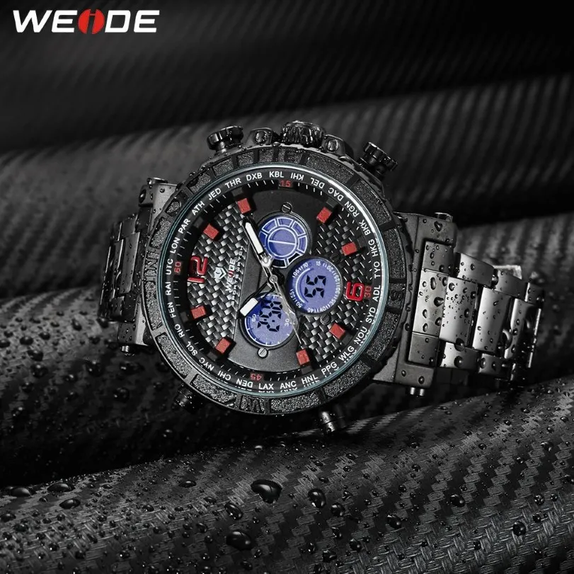 WEIDE Männer Business Alarm Chronograph Digital Analog metall fall gürtel Armband Quarz Armbanduhren Uhr Relogio Masculino287g