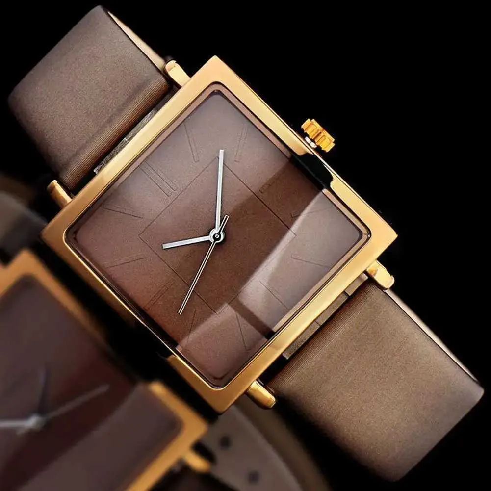 Armbandsur 2021 Ny se No Number Style Bekväm att bära Faux Leather Quartz Square Wrist Watch for Women Fashion Simple 24319