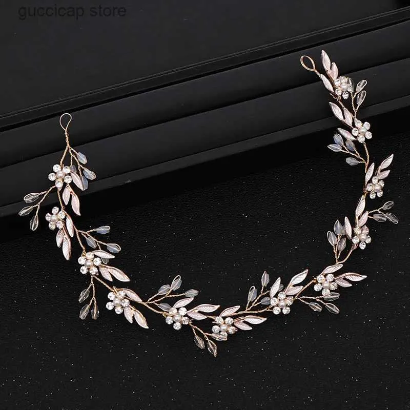 Diademi Tiara da sposa alla moda Fiori dorati Foglie Fascia per capelli in cristallo Accessori per capelli da sposa da sposa Fascia per capelli da principessa Copricapo da sposa Y240319