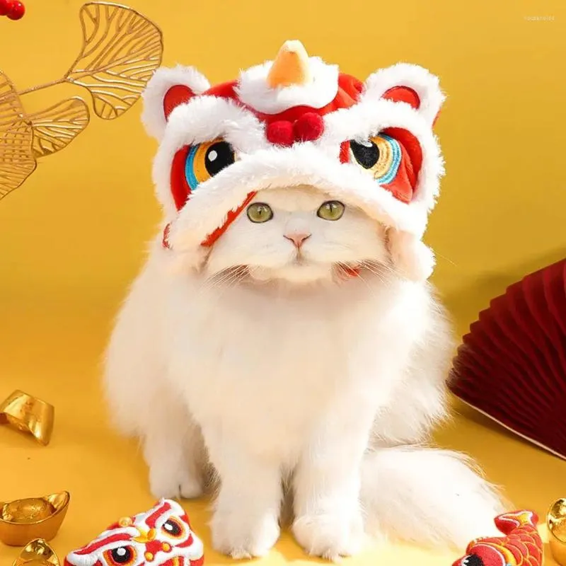 Cat Costumes Chinese Year Hat Soft Warm Lion Dance Clothes Cute Plush Pet For Puppy Dog Holiday Dress Up Costume Supplie R1m1