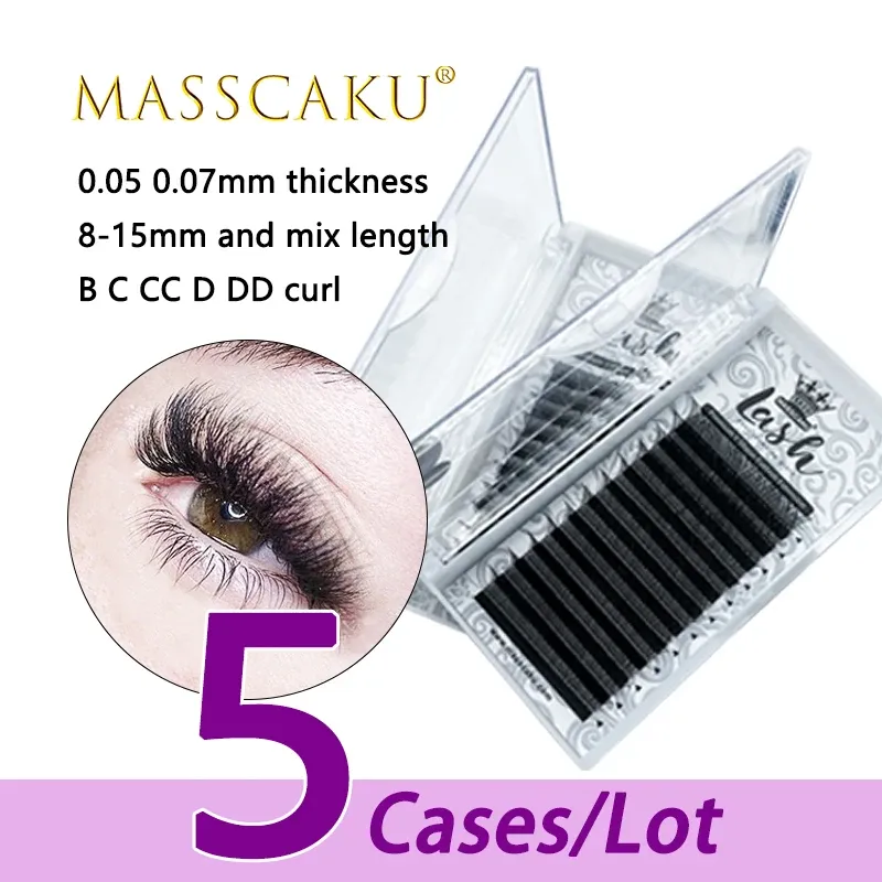 Ögonfransar 5Case/Lot Top Quality Y Type False Eyelashes 0,07 Tjocklek Syntetic Fiber Material Eyelashes Extensions Wholesale Price OEM