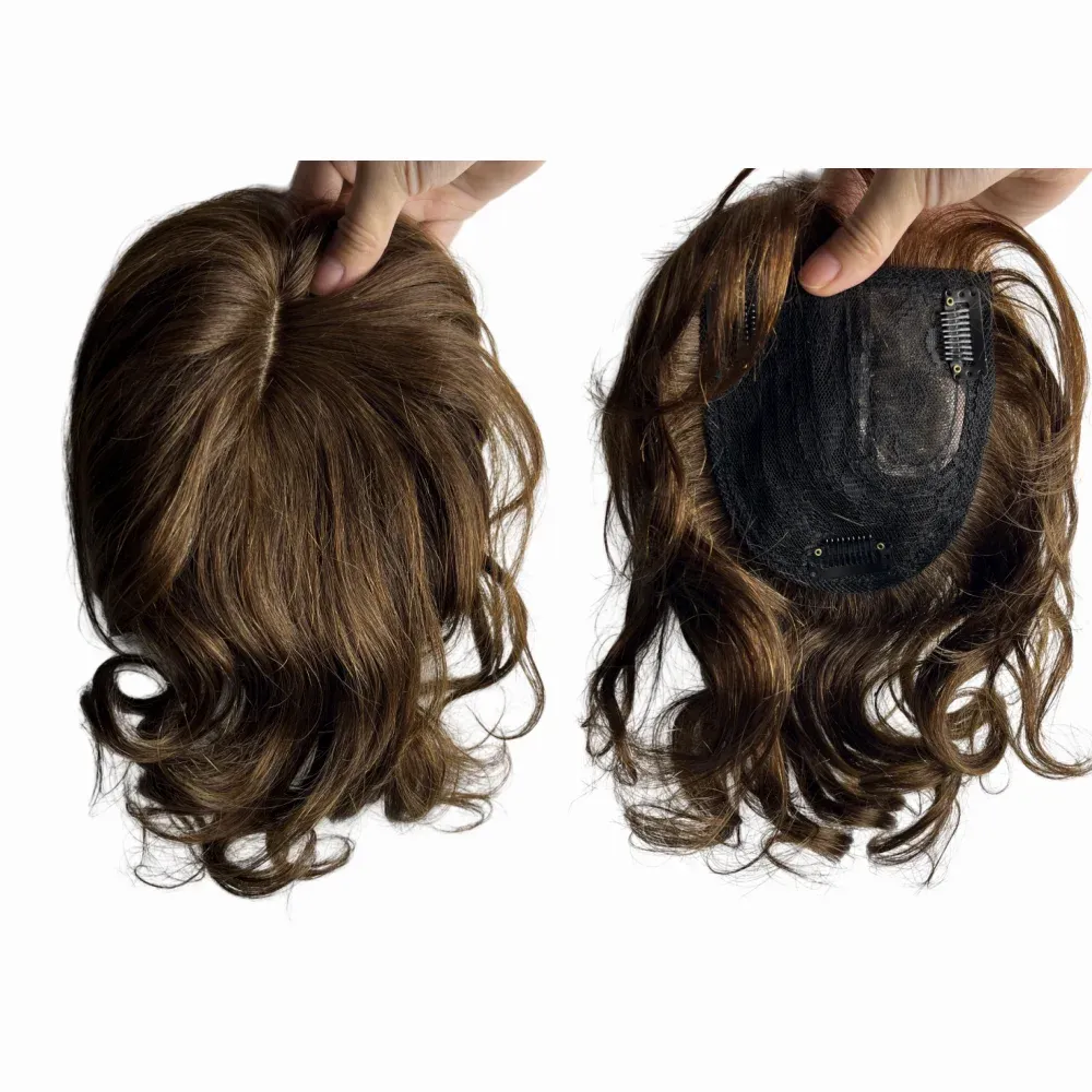 Toppers 10x12 cm Toppers de cheveux humains pour les femmes maman pince dans les postiches humaines Volume vague de corps bouclés frange cheveux brésilien non Remy Machine