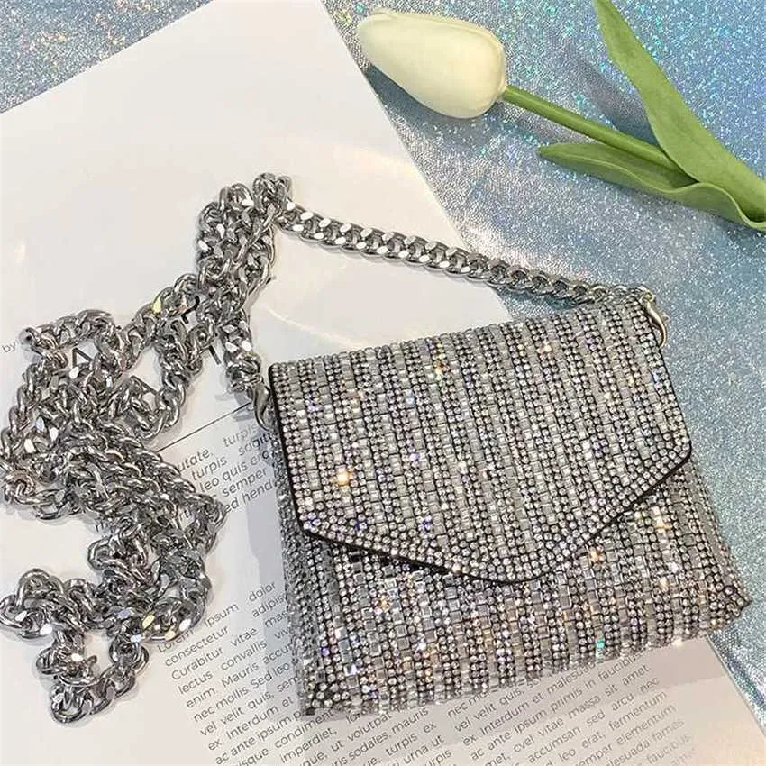 Chic Shoulder Bags Bag Womens Designer Handbags Tote Chain Super Flash Full Diamond Small Square Crossbody Celebrity Dinner 240311