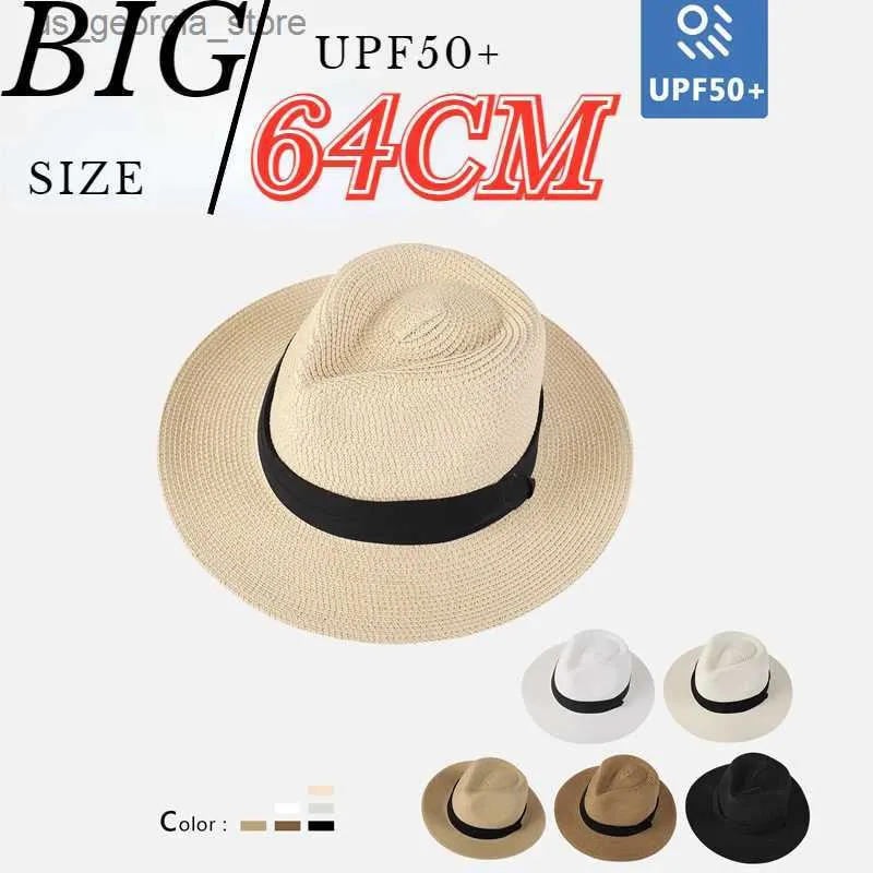 Szerokie krawędzi kapelusze czapki wielkie głowice Panaman Str Hat Składany stratynowy kapelusz Rozmiar 60-64 cm Męskie Jazz Hat Ochrona przeciwsłoneczna i Sunshade Hat Y240319