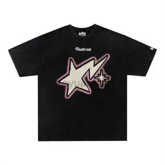 Men's T-Shirts American Street Star Print Summer T-shirt Y2K Personalized Loose Fashion And Mens Retro Brand Straight Top With Half Sleeve 240327