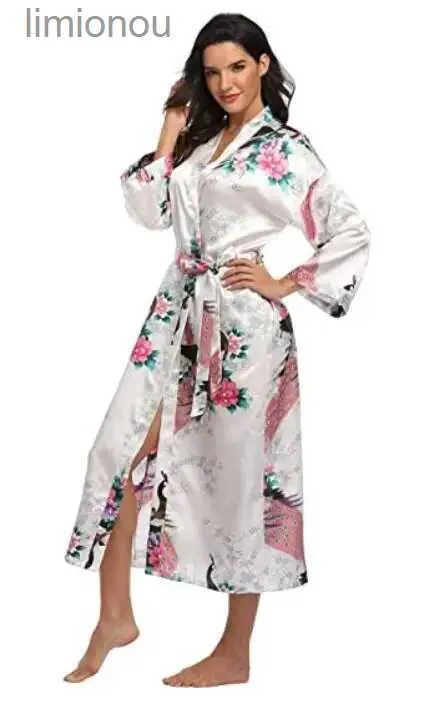 Women's Sleepwear Hot Sale Black Summer Satin Kimono Bathrobe Women Bride Bridesmaid Wedding Robe Dress Gown Sexy Flower Long Sleepwear M-3XLC24319