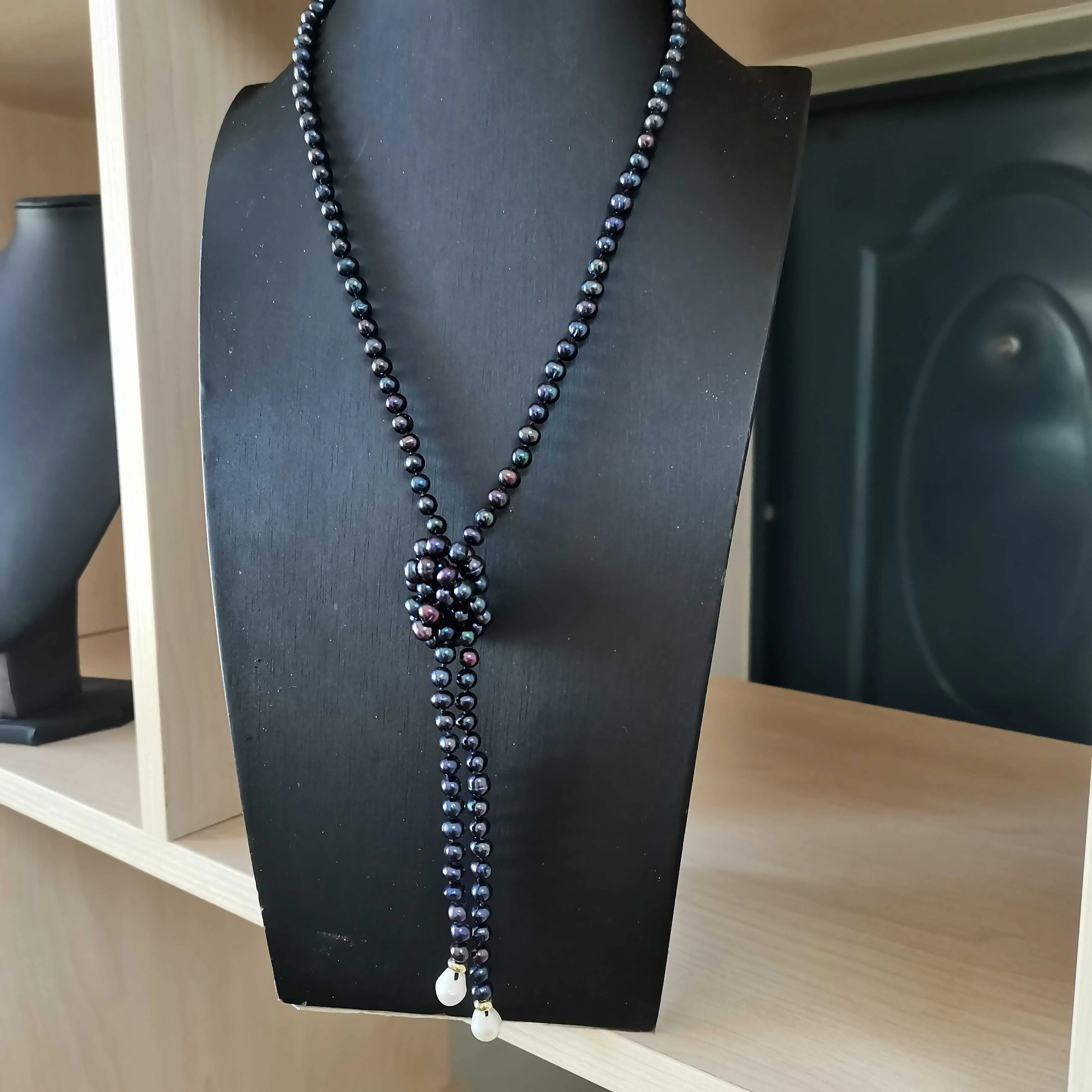 Hand knuten naturlig 100 cm lång 6-7 mm rund form svartrosa lila sötvatten pärlhalsband mode smycken