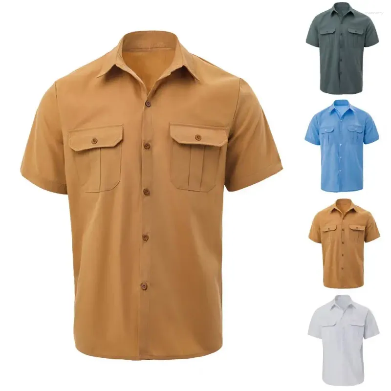 Men's Casual Shirts Men Shirt Summer Cargo Lightweight Breathable Formal Business Office Top With Single-breasted Design Turn-down