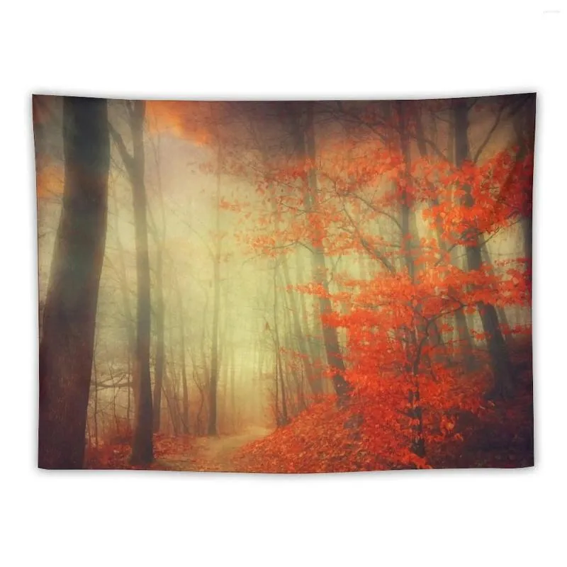 Tapestries Fire Walk - Forest In Autumn Colours Tapestry Wallpaper Wall Hanging Custom Decoration For Home