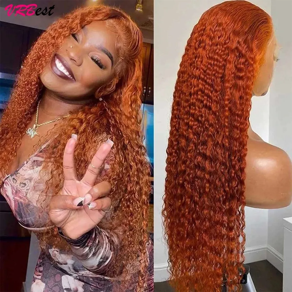 Ginger Orange Lace Front Wig Deep Wave Curly Full Lace Front Human Hair Wigs Water Wave HD Lace Frontal Wig Factory Price