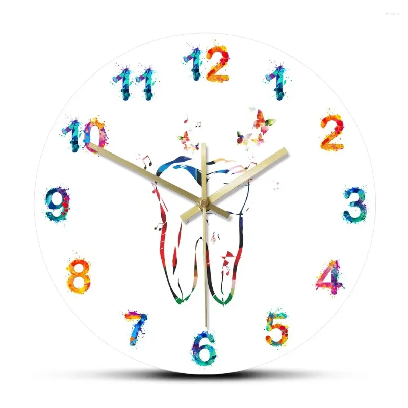 Horloges murales dent colorée avec papillons mode imprimé acrylique santé dentaire moderne minimaliste quartz horloge muette