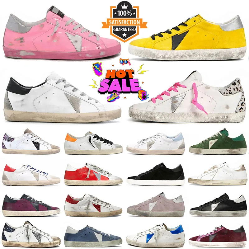 Designer Sneakers Luxurys Loafers Casual Shoes Leather Italy Dirty Old Shoe Brand Pink With Silver Heel Women Men Super-Star Ball Star Trainers With Box 35-46