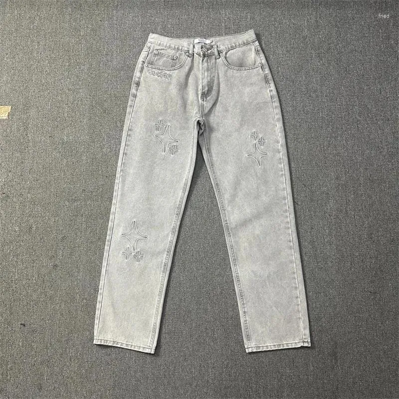 Pantalons pour hommes Bonne qualité 2024ss Broken Planet Jeans lavés Hommes Quatre étoiles à quatre coins Femmes brodées surdimensionnées Denim décontracté