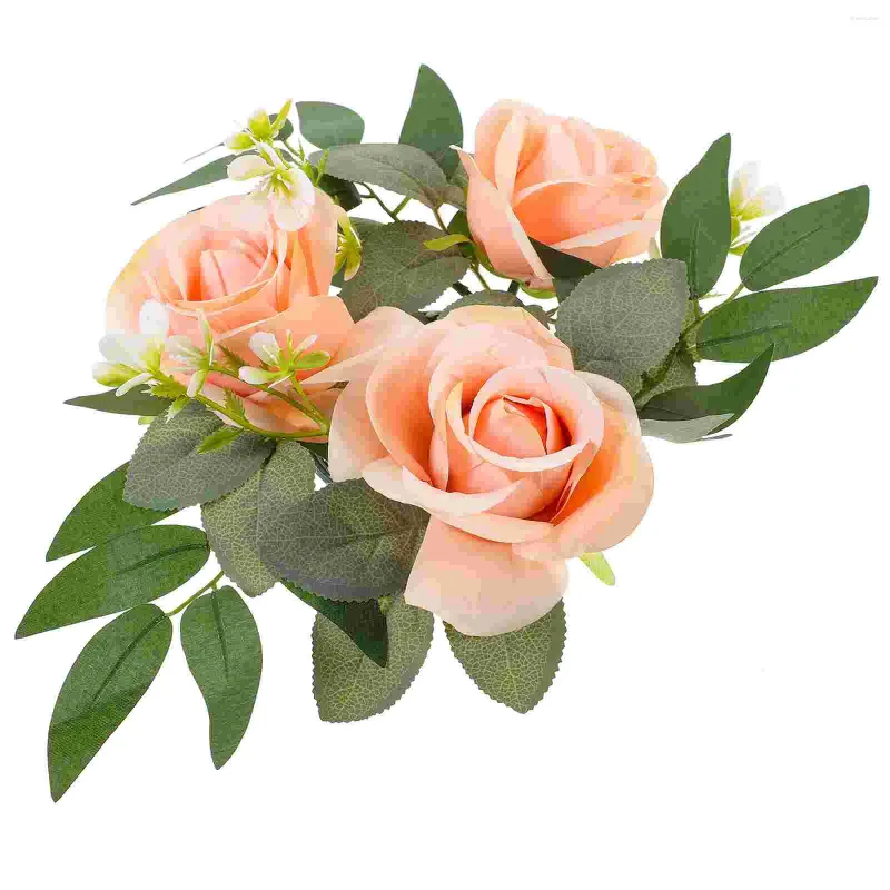 Dekorativa blommor Flower Ring Te Light Wreath Table Decoration Simulation Rose Holder