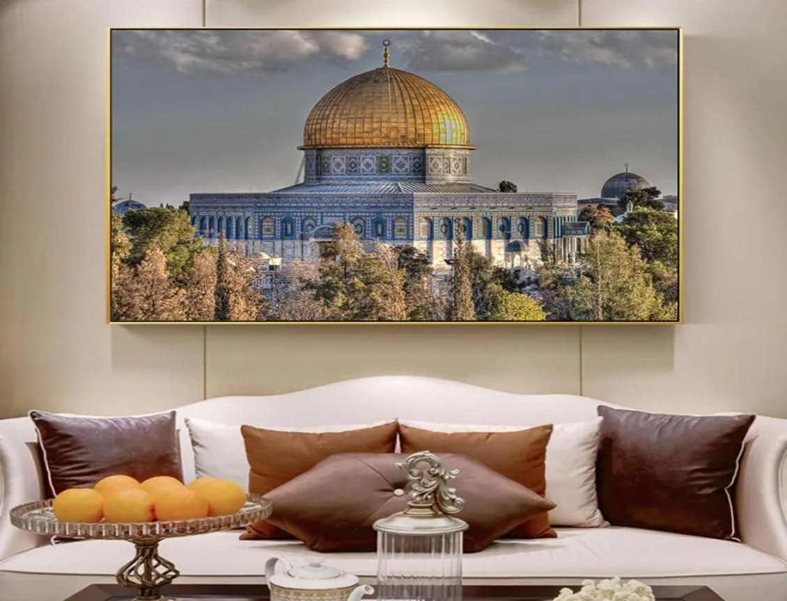 Masjid Al Aqsa e Cupola della Roccia Poster da parete Arte realistica Moschea Stampe su tela Immagini musulmane per soggiorno Decorazione della parete2475434