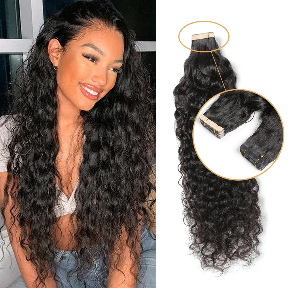 Extensions ShowCoco Curly Tape In Hair Extensions Natural Color For Black Women Remy Curly Skin Weft Adhesive Invisible Tape 20/40pcs
