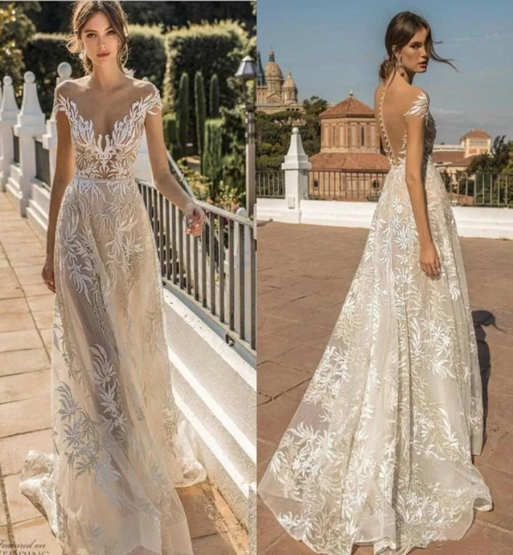 Muse av Berta Wedding Dresses Off the Shoulder A Line Button Back Illusion Boho Bridal Glows Custom Made Plus Size Wedding Dress 43485548