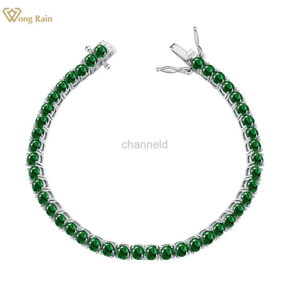 Bangle Wong Rain 925 Srebrny 4 mm Emerald Lab Sapphire Stone Hip Hop Tinnis Bracelets Fine Biżuter Hurtowa 240319