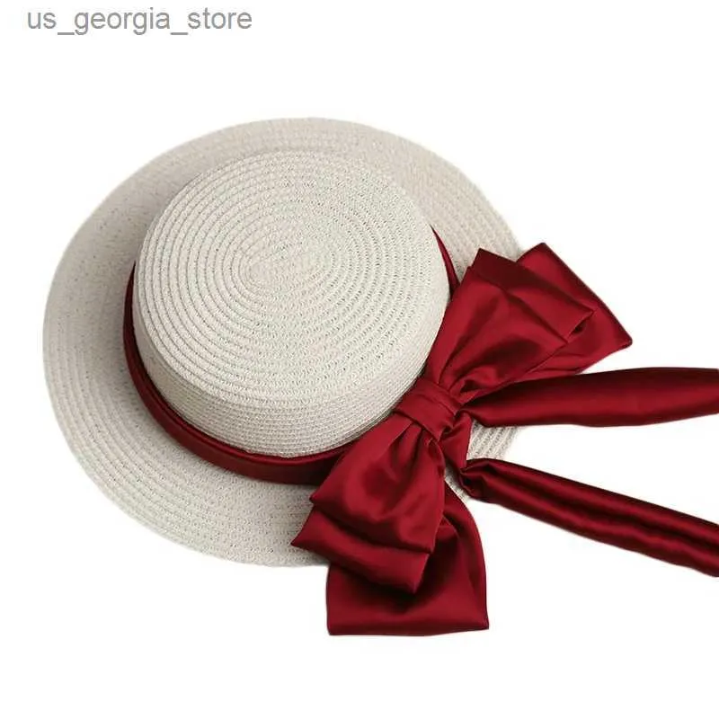 Breda randen hattar hink hattar söta str att solen hatt kvinnliga handgjorda band bowkbot fritid semester strand hatt y240319